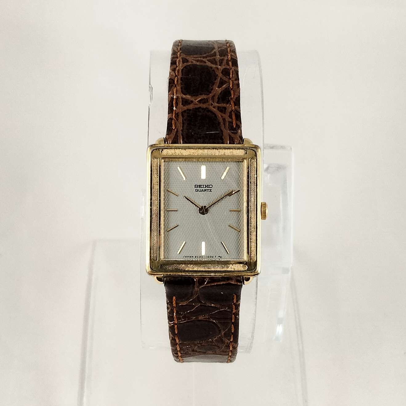 I Like Mikes Mid Century Modern Watches Seiko Quartz Watch, Square Dial, Brown Leather Strap