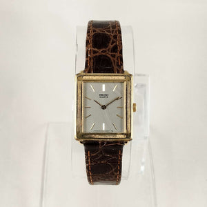 I Like Mikes Mid Century Modern Watches Seiko Quartz Watch, Square Dial, Brown Leather Strap