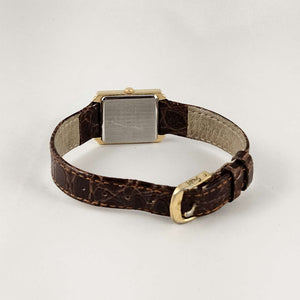 I Like Mikes Mid Century Modern Watches Seiko Quartz Watch, Square Dial, Brown Leather Strap