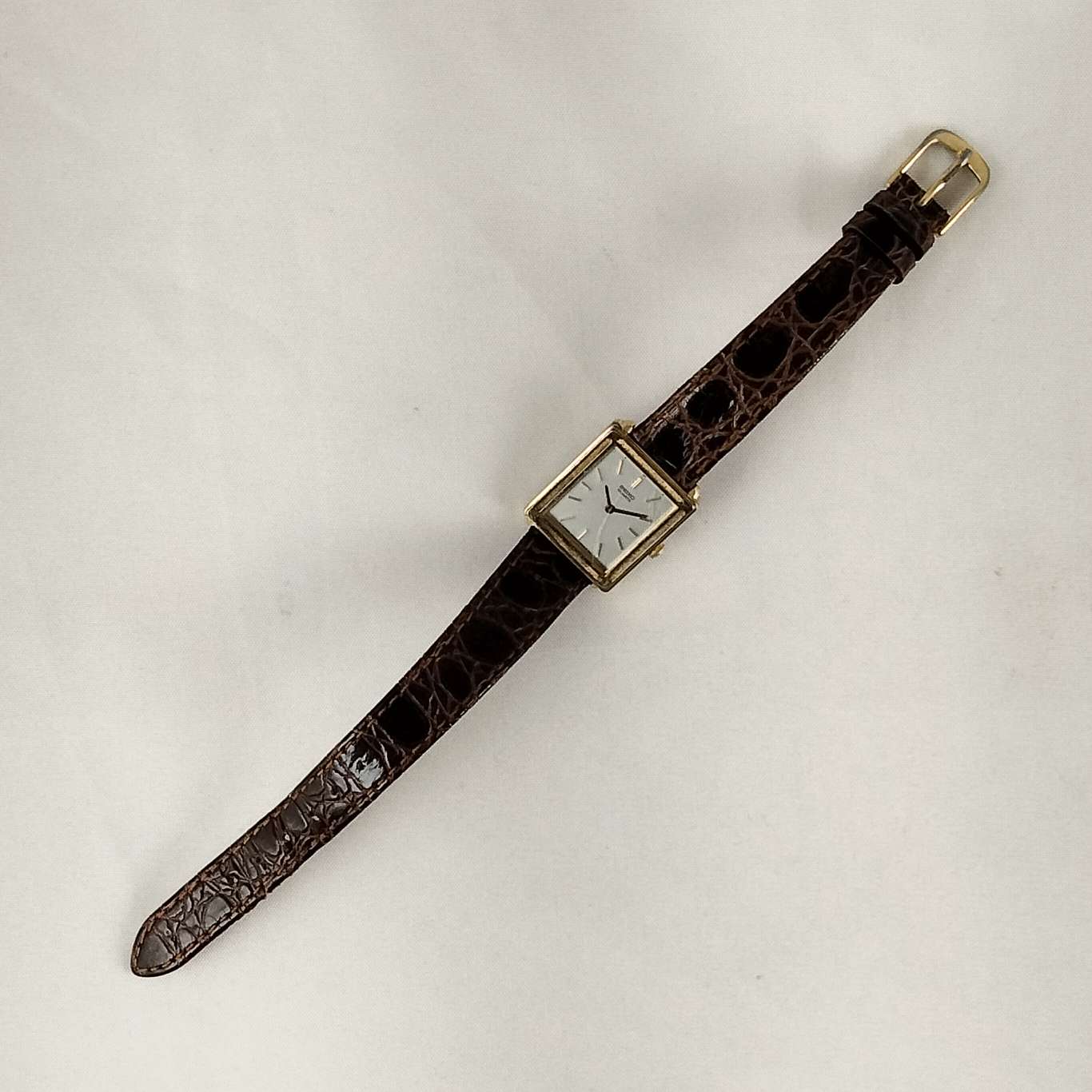 Seiko Quartz Watch, Square Dial, Brown Leather Strap - I 