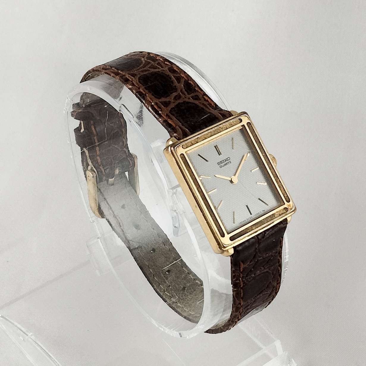 Seiko Quartz Watch, Square Dial, Brown Leather Strap - I 