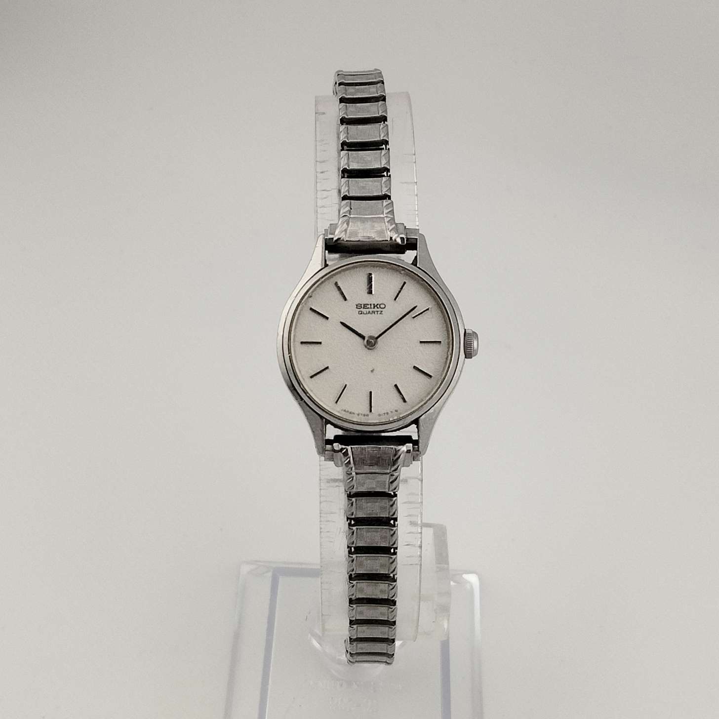 I Like Mikes Mid Century Modern Watches Seiko Round Watch, Silver Tone, Circular Dial, Thin Stretch Strap
