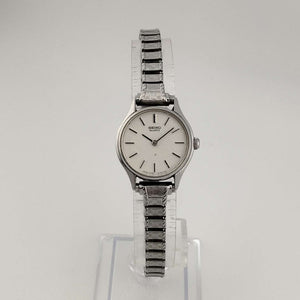 I Like Mikes Mid Century Modern Watches Seiko Round Watch, Silver Tone, Circular Dial, Thin Stretch Strap
