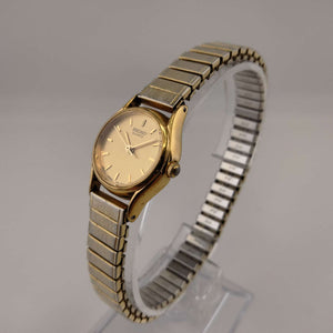 I Like Mikes Mid Century Modern Watches Seiko Round Woman's Watch, Gold Tone, Stretch Strap