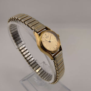I Like Mikes Mid Century Modern Watches Seiko Round Woman's Watch, Gold Tone, Stretch Strap