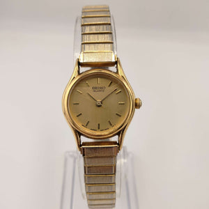 I Like Mikes Mid Century Modern Watches Seiko Round Woman's Watch, Gold Tone, Stretch Strap