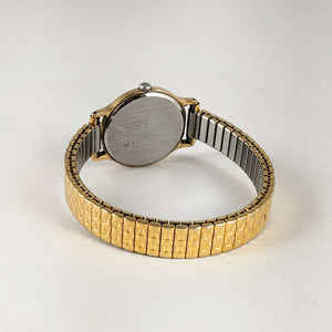 I Like Mikes Mid Century Modern Watches Seiko Round Woman's Watch, Gold Tone, White Face, Stretch Strap