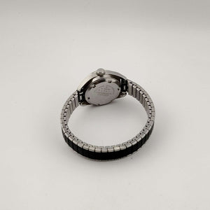 I Like Mikes Mid Century Modern Watches Seiko Silver Tone Automatic Watch, Circular Blue Dial, Date Window with Magnifying Detail, Stretch Strap