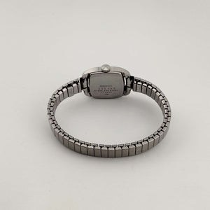 I Like Mikes Mid Century Modern Watches Seiko Silver Tone Watch, Square Blue Dial, Stretch Bracelet Strap