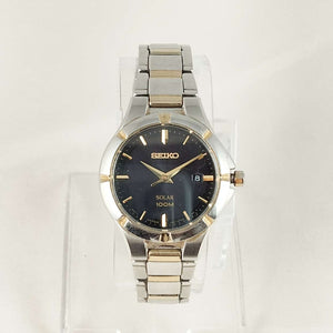 I Like Mikes Mid Century Modern Watches Seiko Solar 100 M Watch, Black Dial, Bracelet Strap