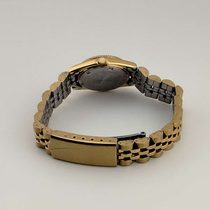 I Like Mikes Mid Century Modern Watches Seiko SQ Petite Gold Tone Watch, Black Dial, Date, Bracelet Strap