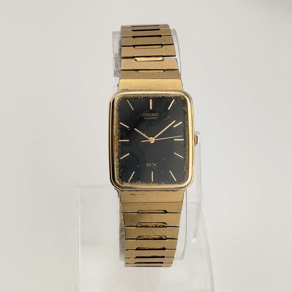SEIKO クオーツ置時計 ゴールド クラシック Seiko SX Quartz Gold Watch, Black Rectangular Dial, Adjustable