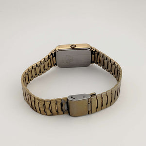 I Like Mikes Mid Century Modern Watches Seiko SX Quartz Gold Watch, Black Rectangular Dial, Adjustable Bracelet Strap