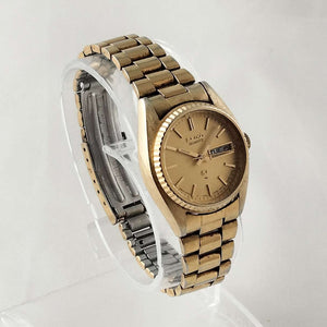 I Like Mikes Mid Century Modern Watches Seiko Unisex All Gold Tone Watch, Date Window, Gold Dial, Bracelet Strap