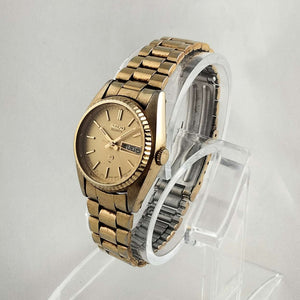 I Like Mikes Mid Century Modern Watches Seiko Unisex All Gold Tone Watch, Date Window, Gold Dial, Bracelet Strap