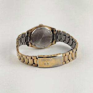 I Like Mikes Mid Century Modern Watches Seiko Unisex All Gold Tone Watch, Date Window, Gold Dial, Bracelet Strap