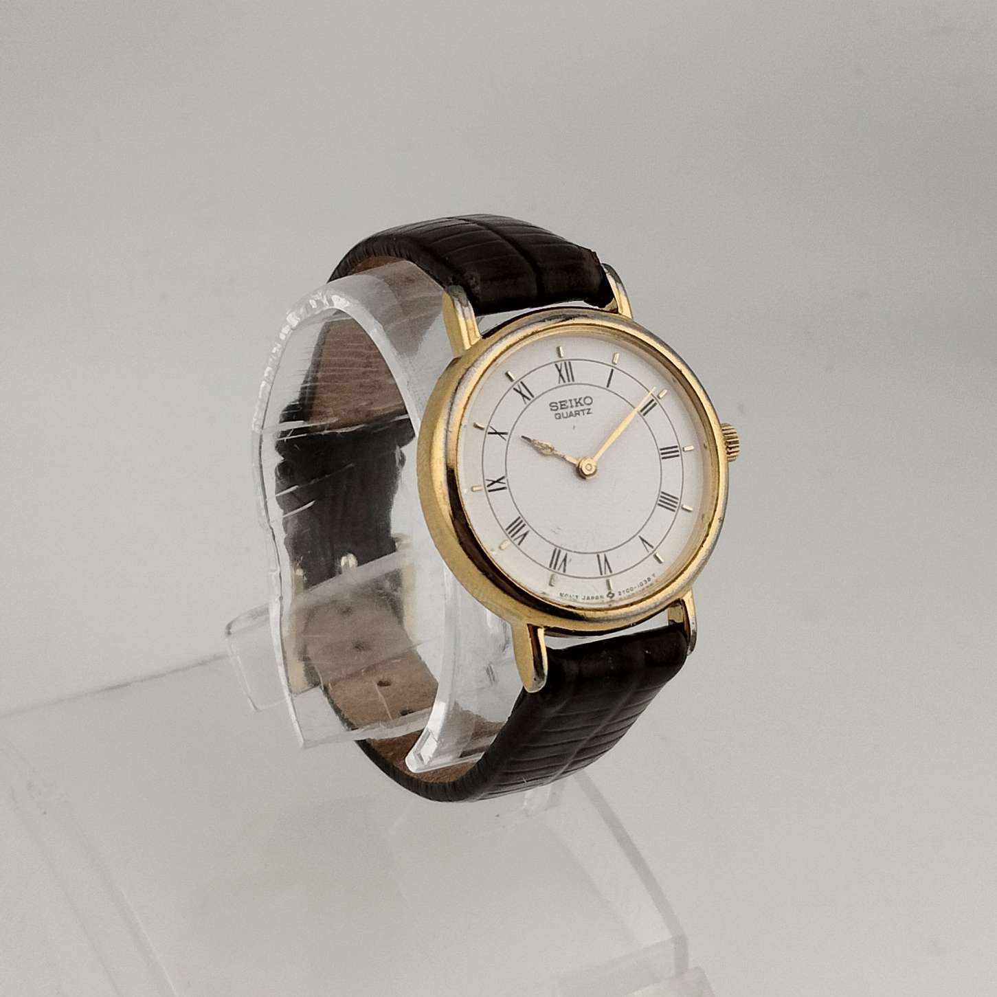 Seiko Unisex Gold Tone Quartz Watch, Round White Dial, Brown Genuine L - I  Like Mikes Mid Century Modern