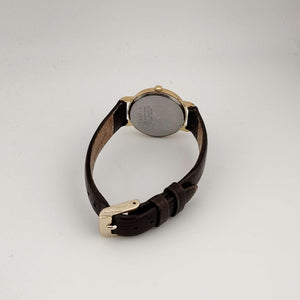 I Like Mikes Mid Century Modern Watches Seiko Unisex Gold Tone Quartz Watch, Round White Dial, Brown Genuine Leather Strap