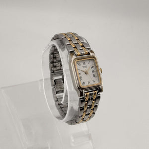 I Like Mikes Mid Century Modern Watches Seiko Unisex Mixed Metal Tone Quartz Watch, Rectangular White Dial, Bracelet Strap