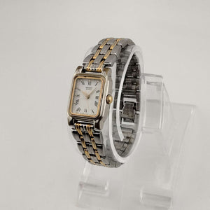 I Like Mikes Mid Century Modern Watches Seiko Unisex Mixed Metal Tone Quartz Watch, Rectangular White Dial, Bracelet Strap