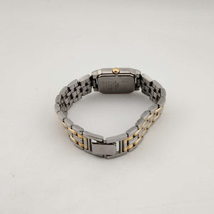 I Like Mikes Mid Century Modern Watches Seiko Unisex Mixed Metal Tone Quartz Watch, Rectangular White Dial, Bracelet Strap