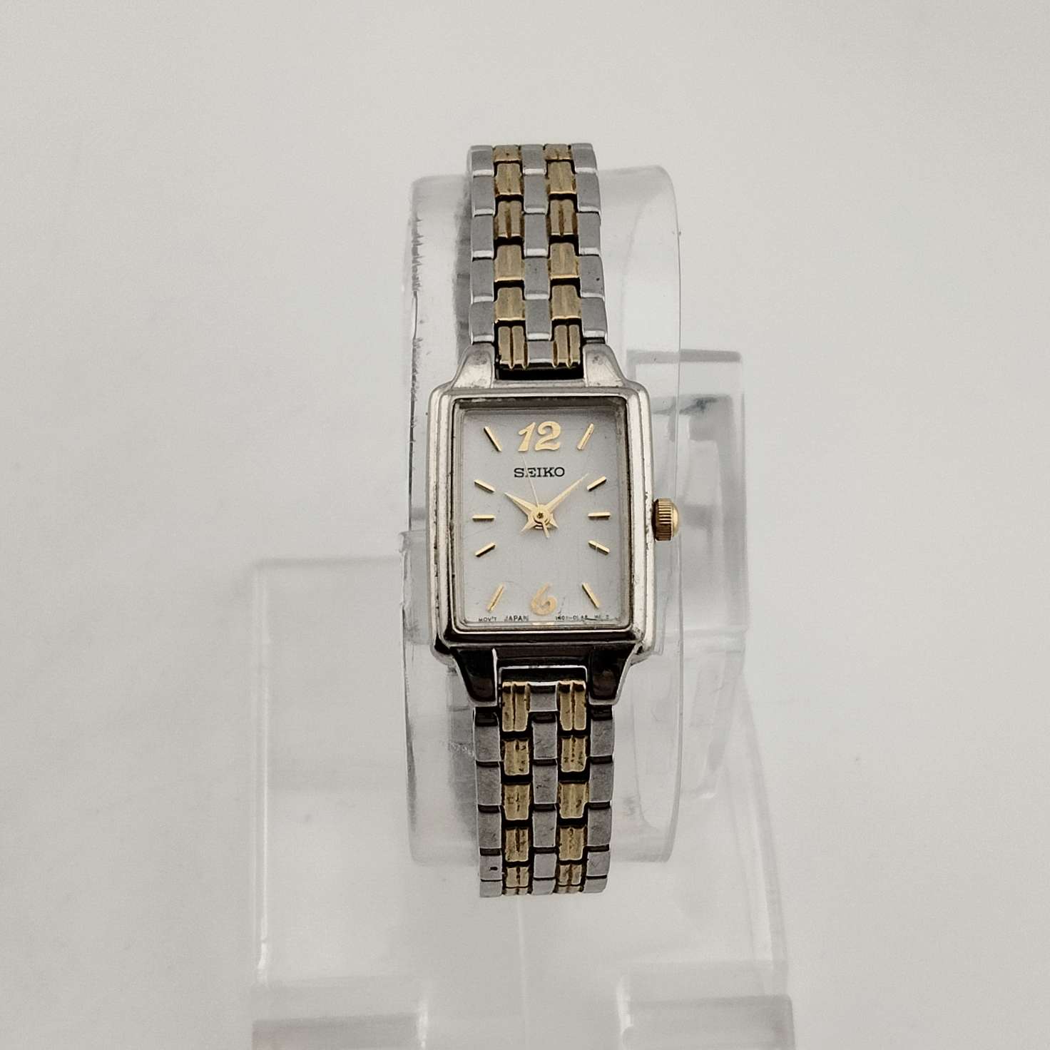 Seiko Ladies Watch Two-Tone Bracelet White Rectangular Dial Gold Hands Markers Seiko – Essentials Collection Two-Tone Rectangle Quartz 22.2  main image 2