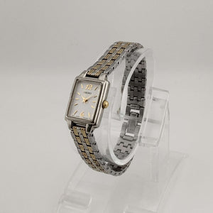 I Like Mikes Mid Century Modern Watches Seiko Unisex Mixed Metal Watch, Rectangular White Dial, Bracelet Strap