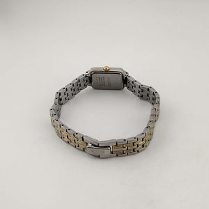 I Like Mikes Mid Century Modern Watches Seiko Unisex Mixed Metal Watch, Rectangular White Dial, Bracelet Strap