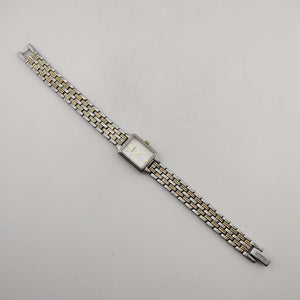 I Like Mikes Mid Century Modern Watches Seiko Unisex Mixed Metal Watch, Rectangular White Dial, Bracelet Strap