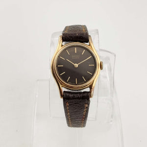 I Like Mikes Mid Century Modern Watches Seiko Unisex Quartz Gold Tone Watch, Brown Circular Dial, Brown Genuine Calf Leather Strap