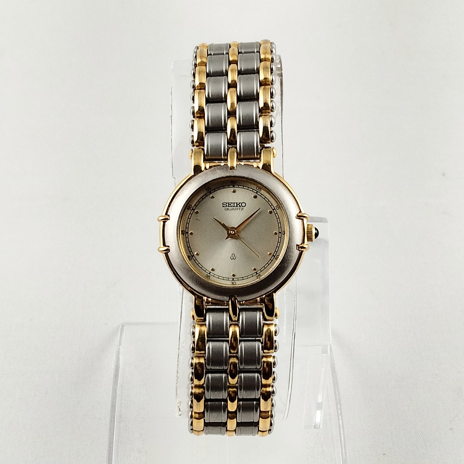 I Like Mikes Mid Century Modern Watches Seiko Unisex Silver and Gold Tone Watch, Bracelet Strap