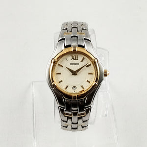 I Like Mikes Mid Century Modern Watches Seiko Unisex Silver and Gold Tone Watch, Date Window, Bracelet Strap