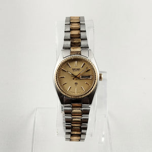 I Like Mikes Mid Century Modern Watches Seiko Unisex Silver and Gold Tone Watch, Gold Tone Dial, Bracelet Strap