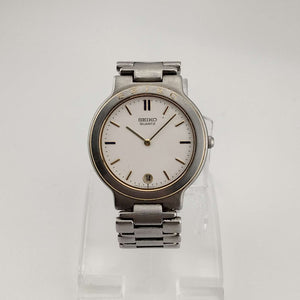 I Like Mikes Mid Century Modern Watches Seiko Unisex Silver Tone Watch, Gold Tone Details, Circular Dial, Date Window, Bracelet Strap