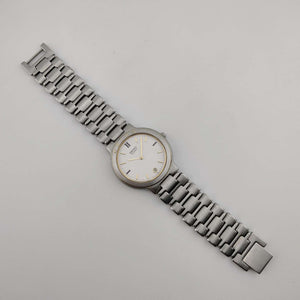 I Like Mikes Mid Century Modern Watches Seiko Unisex Silver Tone Watch, Gold Tone Details, Circular Dial, Date Window, Bracelet Strap