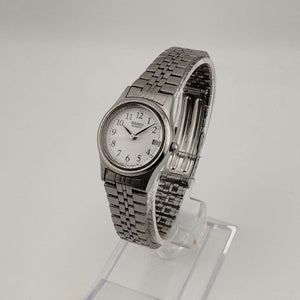 I Like Mikes Mid Century Modern Watches Seiko Unisex Silver Tone Watch, White Circular Dial, Date Window, Bracelet Strap