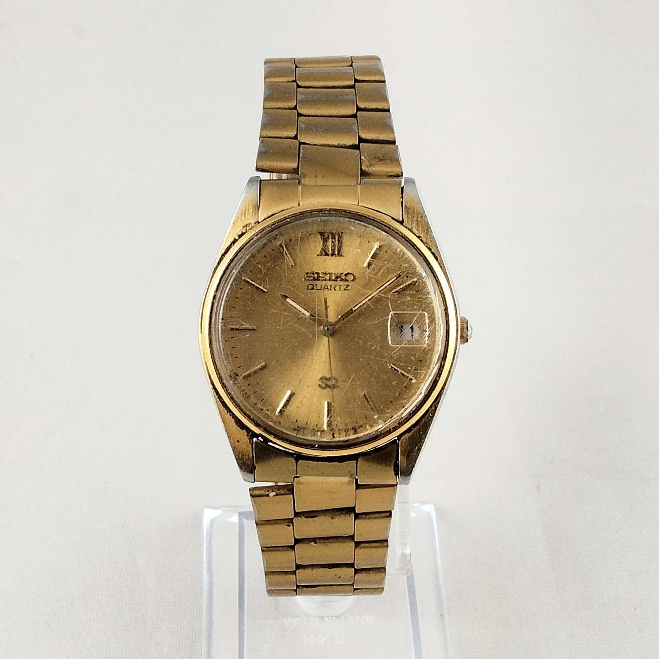 I Like Mikes Mid Century Modern Watches Seiko Unisex Watch, All Gold Tone Details, Bracelet Strap