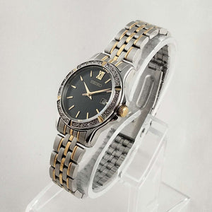 I Like Mikes Mid Century Modern Watches Seiko Unisex Watch, Black Dial, Jewel Details, Bracelet Strap