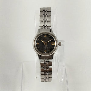 I Like Mikes Mid Century Modern Watches Seiko Unisex Watch, Black Dial with Faceted Hour Markers, Automatic, Bracelet Strap