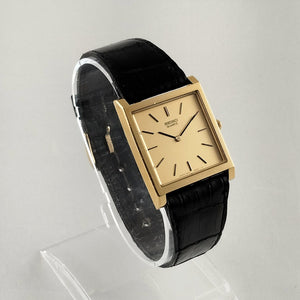 I Like Mikes Mid Century Modern Watches Seiko Unisex Watch, Gold Tone Square Dial, Genuine Black Leather Strap