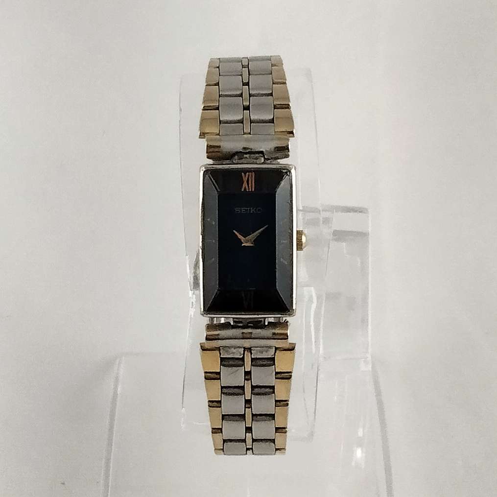 I Like Mikes Mid Century Modern Watches Seiko Unisex Watch, Navy Rectangular Dial, Beveled Crystal, Bracelet Strap