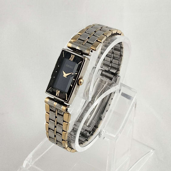 Seiko Unisex Watch, Navy Rectangular Dial, Beveled Crystal, Bracelet S ...