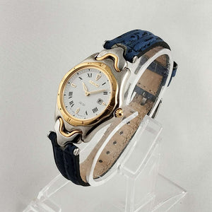 I Like Mikes Mid Century Modern Watches Seiko Unisex Watch, White Dial, Blue and Black Leather Strap