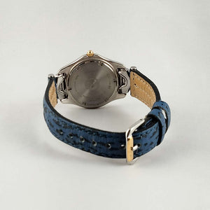 I Like Mikes Mid Century Modern Watches Seiko Unisex Watch, White Dial, Blue and Black Leather Strap