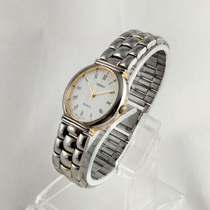 I Like Mikes Mid Century Modern Watches Seiko Unisex Watch, White Dial, Gold Tone Details, Bracelet Strap