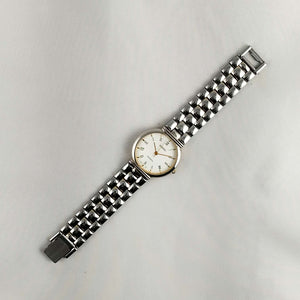 I Like Mikes Mid Century Modern Watches Seiko Unisex Watch, White Dial, Gold Tone Details, Bracelet Strap