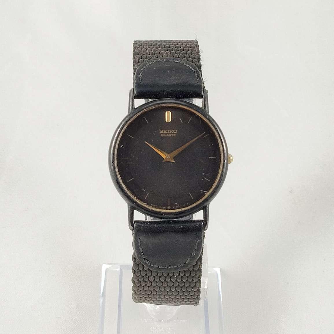I Like Mikes Mid Century Modern Watches Seiko Watch, Black Dial, Leather and Fabric Strap