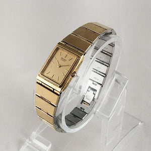 I Like Mikes Mid Century Modern Watches Seiko Watch, Gold Tone, Rectangular Dial, Flat Link Strap