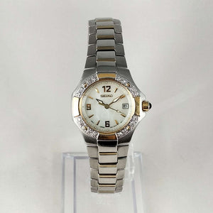 I Like Mikes Mid Century Modern Watches Seiko Watch, Mother of Pearl Dial, Jewel Details, Bracelet Strap