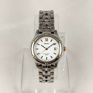 I Like Mikes Mid Century Modern Watches Seiko Watch, White Dial and Gold Tone Details, Bracelet Strap